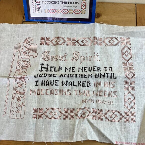 Indian Prayer Cross Stitch Kit Vintage Needles N Hoops #146 Partly Stitched - Picture 3 of 5